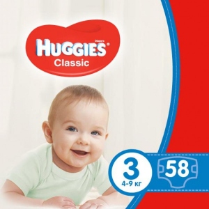 Одноразові підгузки Huggies Класик 3 (4-9 кг), 58x2 шт. (5029053543109)