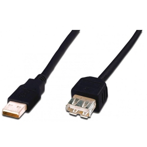 Кабель USB type A - USB type A Digitus USB 2.0 (AM/AF) 3.0m Black
