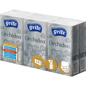 Серветки гігієнічні сухі Grite Orchidea 4 шари 9 шт х 6 пачок (4770023481167) Київ