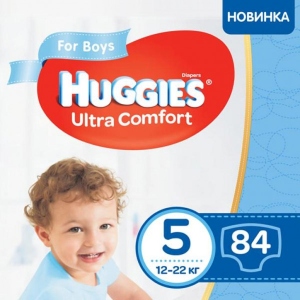 Одноразові підгузки Huggies Ультра Комфорт в коробці (5) хлопчик 84 шт. (5029053547855)