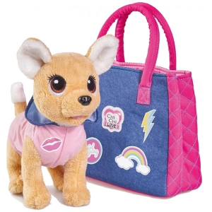 Інтерактивна іграшка м'яка Simba Toys Chi Chi Love Чихуахуа Фешн. Міський стиль в одязі з капюшоном, з сумочкою, 20 см, 5+ (5893244)