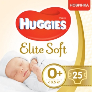 Одноразові підгузки Huggies Elite Soft Розмір 0 + (до 3,5 кг), 25 шт. (5029053548005)