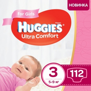 Одноразові підгузки Huggies Ultra Comfort Розмір 3 Box для дівчаток (5-9 кг) 112 шт. (5029053547824)