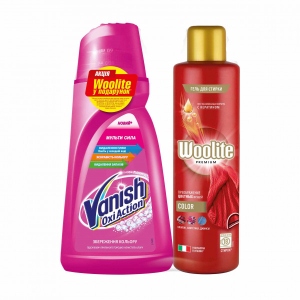 Засіб для видалення плям Vanish PINK 1 л + WOOLITE COLOR for FREE 900ml