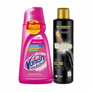 Засіб для видалення плям Vanish PINK 1 л + WOOLITE Dark for free 900ml
