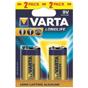 Батарейка тип 6F22 (1604) Varta LONGLIFE 6LR61 BLI 2 ALKALINE