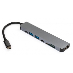 Хаб USB Vinga Type-C to 4K HDMI+2xUSB3.0+SD+TF+2xPD Aluminium (VCPHTC7AL)
