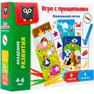 Настільна гра розвиваюча (3-4 роки) Vladi Toys з прищіпками "Маленький логік" (рус) (VT5303-03)