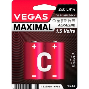 Батарейка тип C (LR-14) Vegas Maximal VLR-14BL2-MX