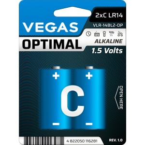 Батарейка тип C (LR-14) Vegas Optimal VLR-14BL2-OP