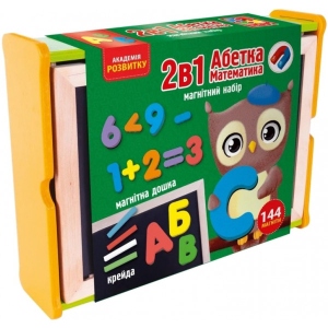 Настільна гра розвиваюча (5-7 років) Vladi Toys 2 в 1 "Абетка та математика" в дерев'яній коробці  (укр) (VT5411-17)