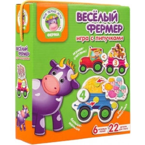 Настільна гра розвиваюча (3-4 роки) Vladi Toys з липучками "Веселий фермер" (рус) (VT1310-01)