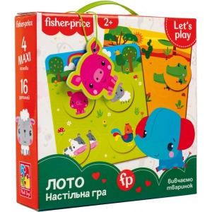 Настільна гра класична (3-4 роки) Vladi Toys "Fisher Price. Лото. Вивчаємо тваринок" в коробці (укр) (VT2910-01)
