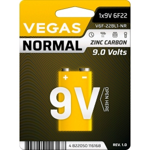 Батарейка тип 6F22 (1604) Vegas V6F-22BL1-NR