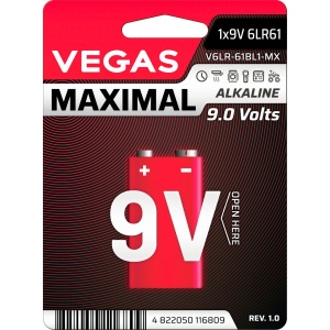 Елемент живлення тип 9V/6LR61 Vegas V6LR-61BL1-MX
