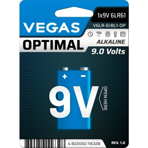 Елемент живлення тип 9V/6LR61 Vegas V6LR-61BL1-OP