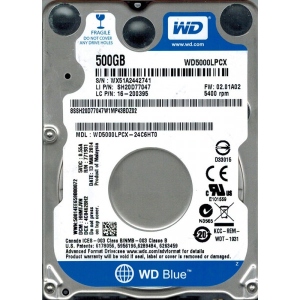 Жесткий диск внутренний WD SATA III 500GB 5400rpm 16Mb Cache Blue (WD5000LPCX)
