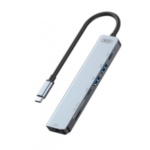 Хаб USB XO USB+HDMI+Type-C+SD+microSD PD 100W 7 in 1 Silver (XO-HUB008SL)