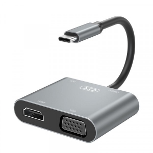 Хаб USB XO 4 in 1 HDMI/VGA/USB3.0 /PD Silver (XO-HUB001SL)