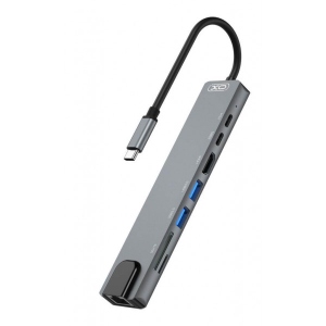 Хаб USB XO USB/Type-C/PD/HDMI 4K/SD/TF/RJ45 8 in 1 Silver (XO-HUB003SL)