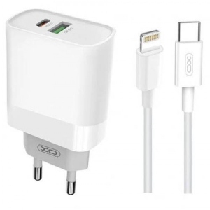 Мережевий зарядний пристрій XO L64 20W/1 USB 1 USB-C + кабель Lightning White (XO-L64i-WH)