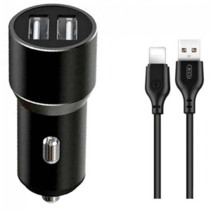 Автомобільний зарядний пристрій XO TZ09 2.4A/2 USB + кабель lightning Black (XO-TZ09L-BK)