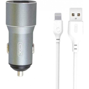 Автомобільний зарядний пристрій XO TZ09 2.4A/2 USB + кабель lightning Grey (XO-TZ09L-GR)