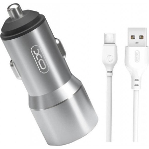 Автомобільний зарядний пристрій XO TZ09 2.4A/2 USB + кабель Type-C Grey (XO-TZ09T-GR)