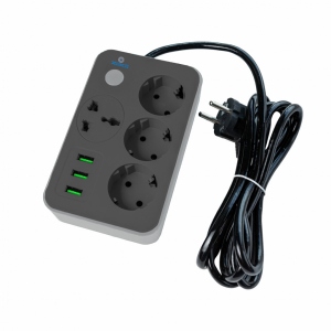 Мережевий фільтр XOKO 2 м 3 EU розетки 1 міжнародна розетка 3 USB Gray (XK-SP-3-3-1-SL)