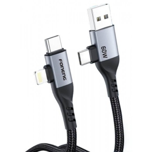 Кабель синхронізації даних Foneng X92 4-in-1 (60W) USB/USB-C - USB-C/Lightning 1m Black (X92-CA-FIO)