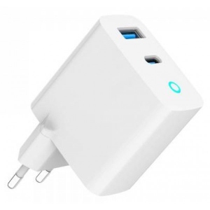 Мережевий зарядний пристрій Gembird 1хUSB-A (QC3.0 18W) + 1xType-C PD 65W (TA-UC-PDQC65L-W-01) порівняти ціни