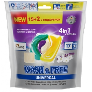 Капсули для прання WASH & FREE Жасмин та лаванда з марсельським милом 15+2шт