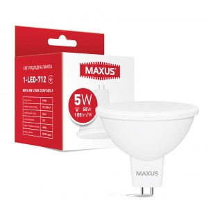 Лампочка світлодіодна Maxus MR16 5W 4100K 220V GU5.3 (1-LED-712)