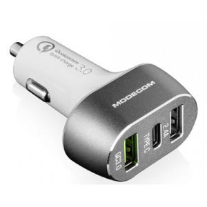 Автомобільний зарядний пристрій Modecom 3x USB 2.4A USB Type C Port White (ZT-MC-CU2C1-07)