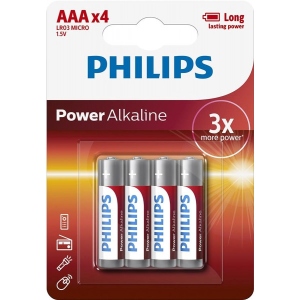 Батарейка тип AAA Philips Power Alkaline AAA BLI 4 (LR03P4B/10)
