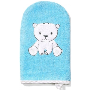 Дитяча мочалка BabyOno рукавиця бамбукова блакитна "Ведмедик" (347/02) замовити в Україні