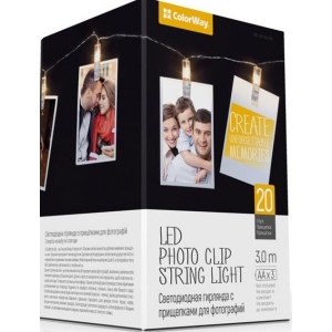 Гірлянда лінійна Colorway 20LED, 3м, з прищіпками для фото (CW-LCP-20L30B)