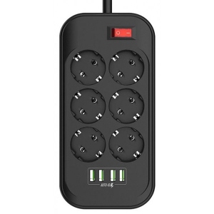 Мережевий фільтр Colorway 6 розеток 4xUSB Black 2.0m (CW-CHE64B)