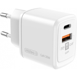Мережевий зарядний пристрій Intaleo 30W GAN USB-C PD+USB-A QC 3.0 TCG30GAN (1283126578274)