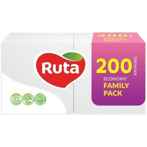 Серветки паперові Ruta 1 слой 24х24 см 200 шт. Белые Family Pack (4820023743724) в Україні