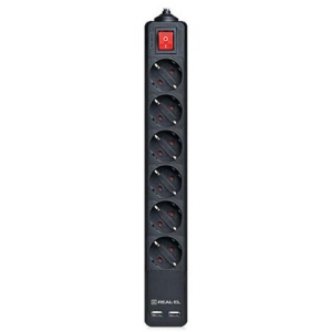 Мережевий фільтр REAL-EL RS-6 Protect USB 5m Black