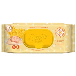 Серветки вологі для дітей Smile Baby з екстрактом ромашки і алое з клапаном 60 шт. інтернет-магазин