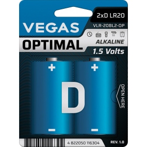 Батарейка тип D (LR-20) Vegas Optimal VLR-20BL2-OP