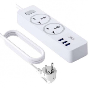 Мережевий фільтр XO 2 розетки + 3 USB 1.8 м White (WL04)
