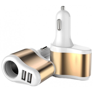 Автомобільний зарядний пристрій XOKO CC-303 2 USB 2.1 Gold/White (CC-303-GDWH) + авто розгалужувач