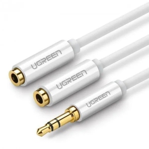 Кабель 3.5 мм -3.5 мм UGREEN AV123 3.5mm Stereo Audio Splitter Cable with Braid 20cm White (10780)