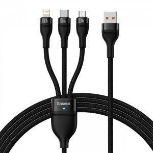 Кабель Baseus 3-в-1 Flash Series Ⅱ USB to M+L+C 66W 1.2 m Black (CASS040001)