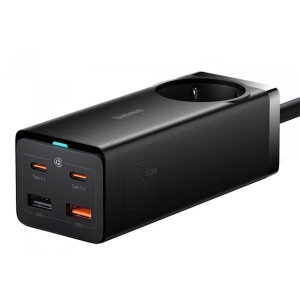 Мережевий зарядний пристрій Baseus GaN3 Pro Desktop Powerstrip AC+2U+2C 65W EU Black (PSZM000901)