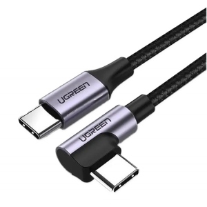Кабель синхронізації даних UGREEN US255 USB Type-C to Angled USB Type-C 60W Round 0.5m Black/Gray (50122)
