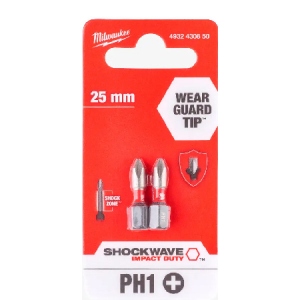 Біта для викрутки Milwaukee Shockwave PH1 25 мм 2 шт. (4932430850)